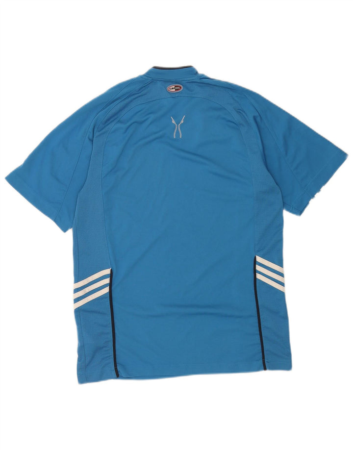Adidas Męski T-shirt Top Mały Niebieski Poliester z blokami kolorów