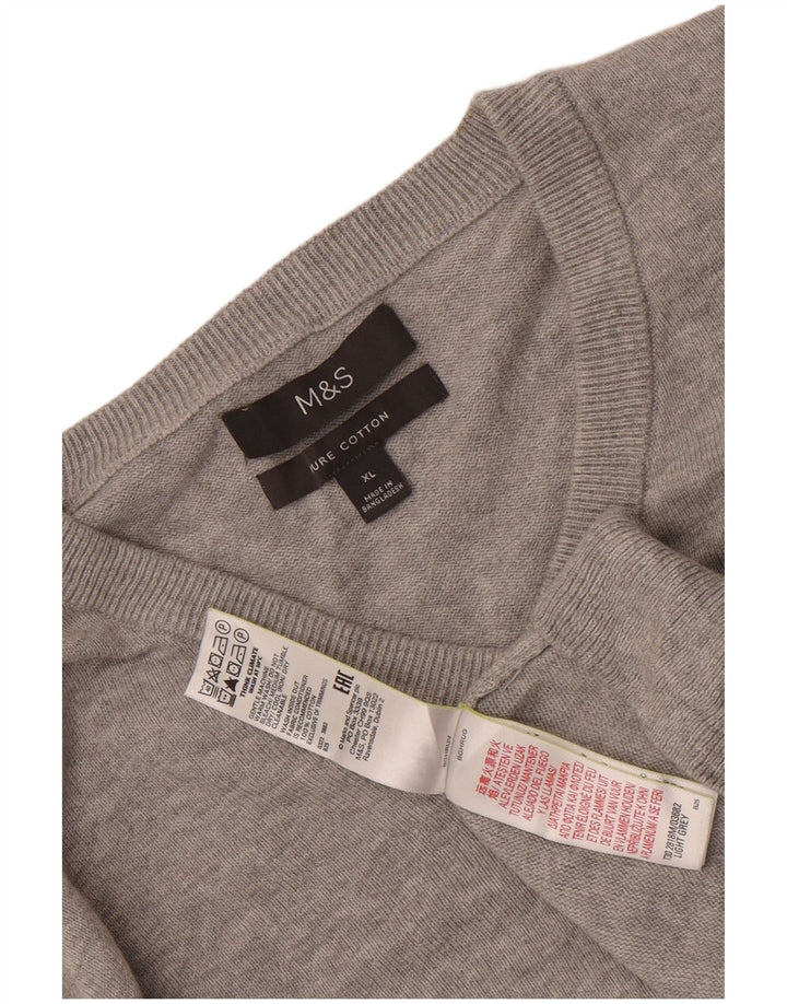 Marks & Spencer Męski sweter z dekoltem w kształcie litery V, XL, szary, bawełniany