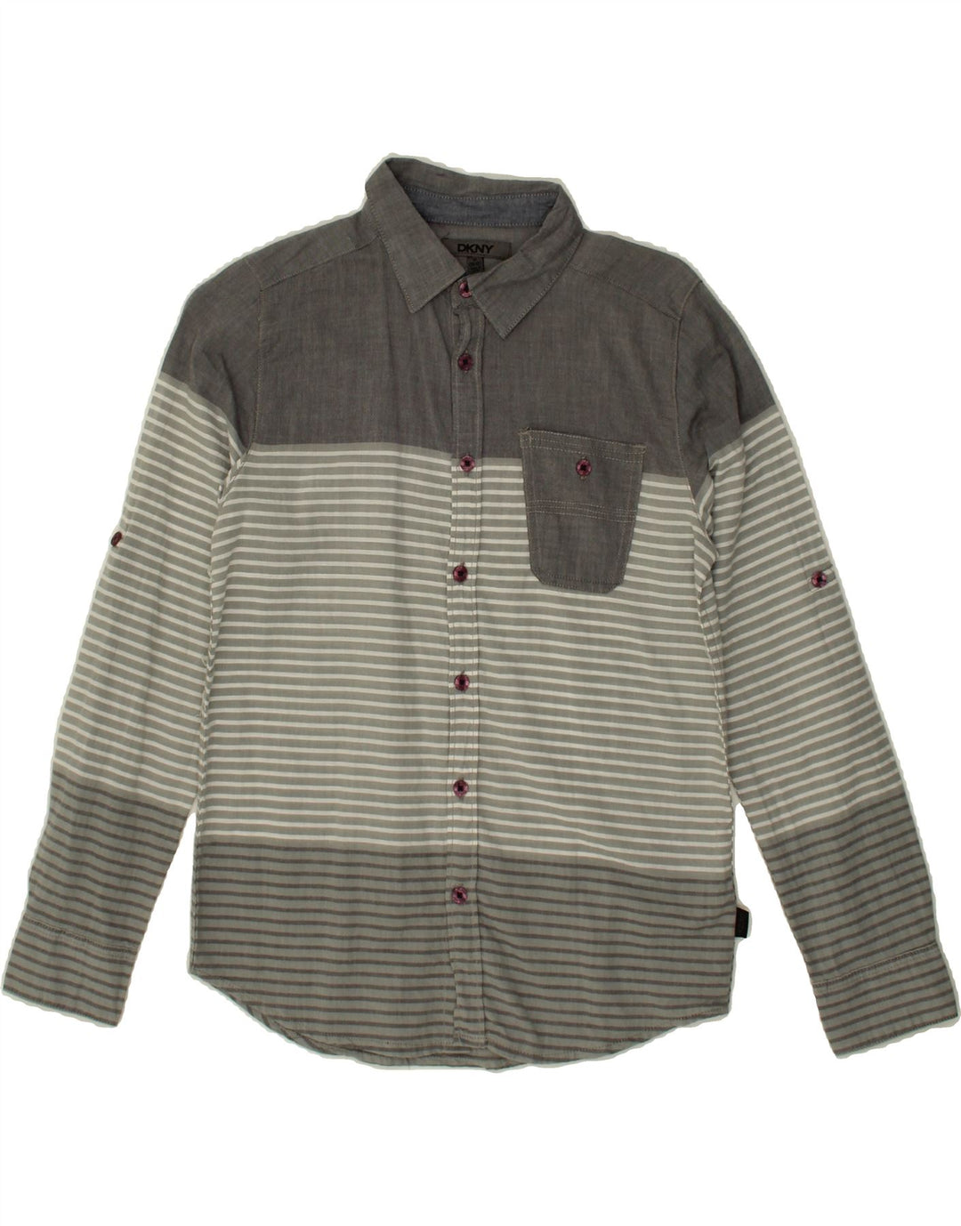 DKNY Boys Shirt 10-11 Years Medium Grey Striped Cotton Vintage Dkny and Second-Hand Dkny from Messina Hembry 