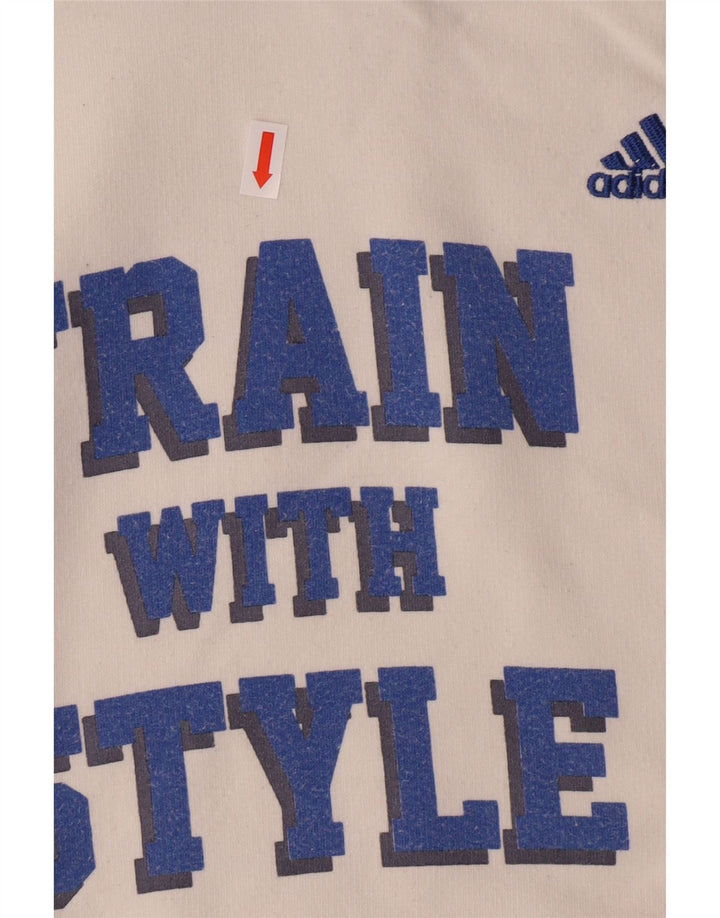 Damska bluza z kapturem ADIDAS z grafiką UK 12, średnia biała bawełna