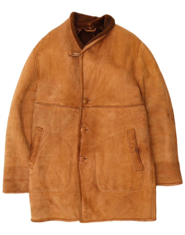 Vintage męska kurtka shearling UK 38 średni brąz