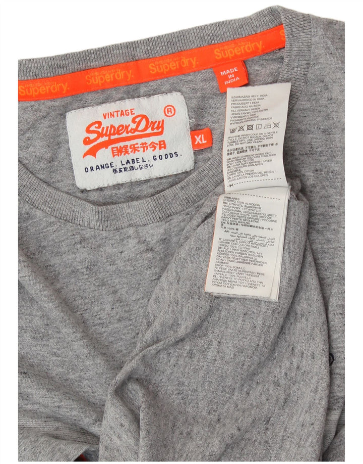 SUPERDRY Męski T-shirt Top XL Szary, bawełniany z blokami kolorów