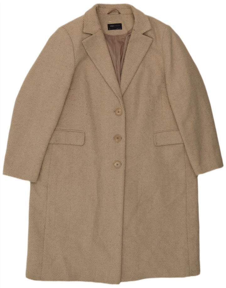 Marks & Spencer Płaszcz damski UK 22 3XL Beżowy poliester w jodełkę
