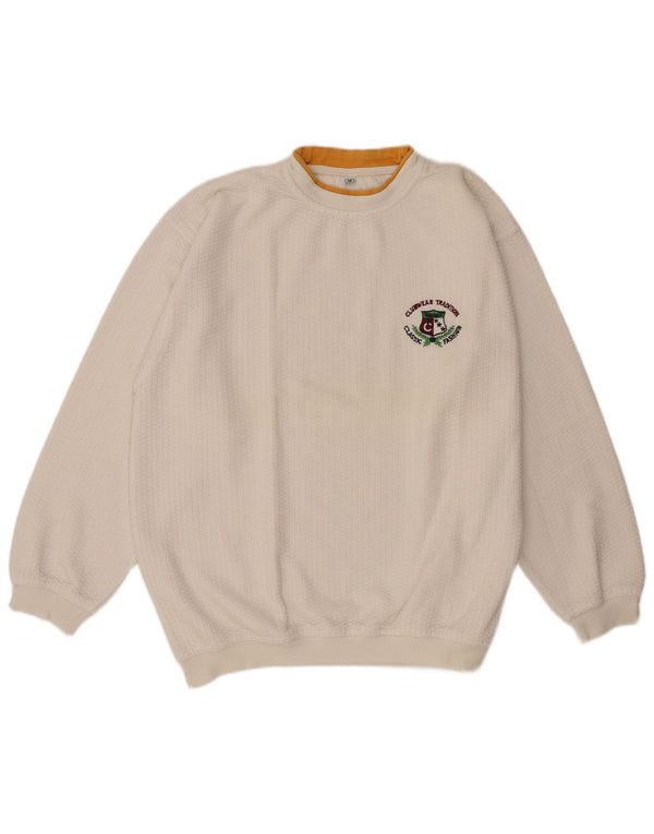 Męska bluza z grafiką w stylu vintage, średnia, złamanej bieli, bawełniana w stylu retro