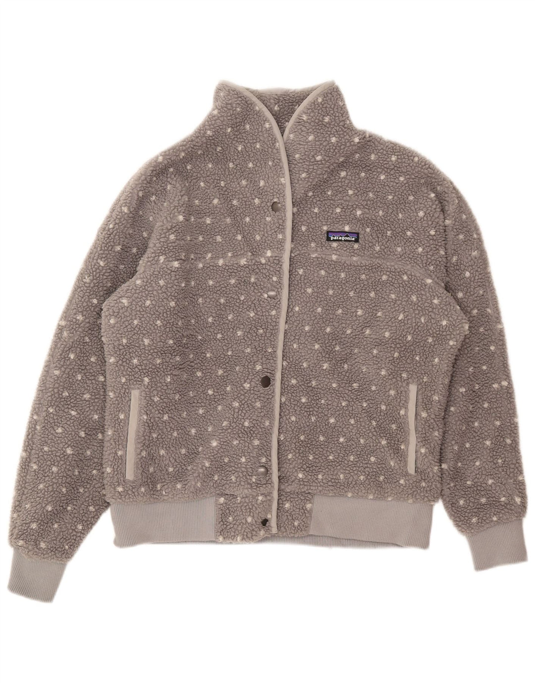 Damska kurtka polarowa Patagonia UK 16, duża, szara, z poliestru w cętki