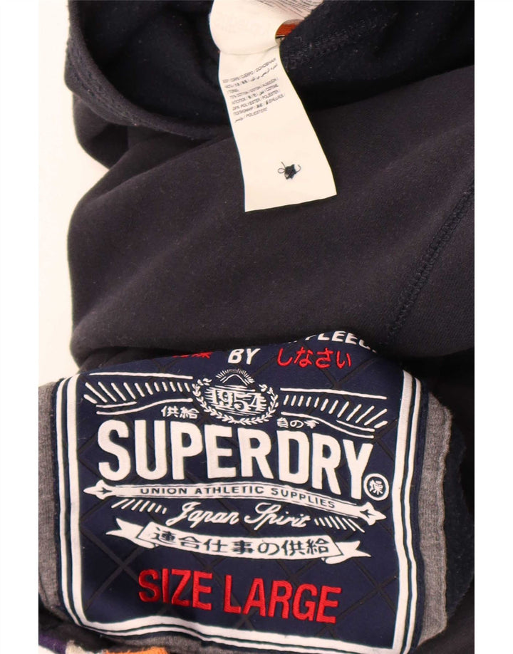 Męski sweter Superdry z grafiką i kołnierzem, duży, czarny, bawełniany