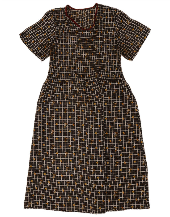 Damska sukienka maxi w stylu vintage UK 14, średnia czarna w kwiaty