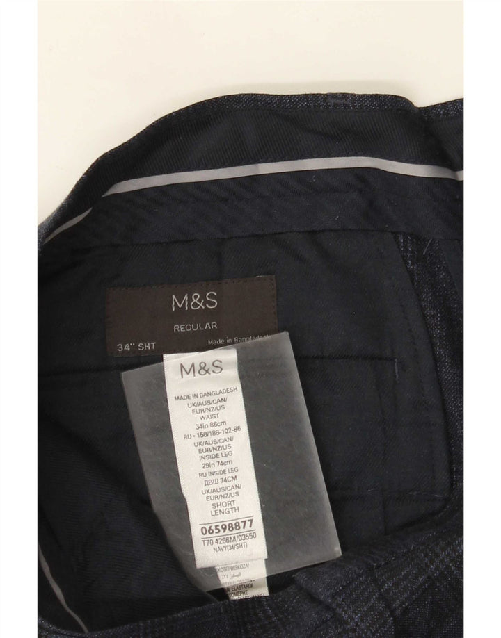 Męskie spodnie chino Marks & Spencer W34 L29 granatowe w pepitkę