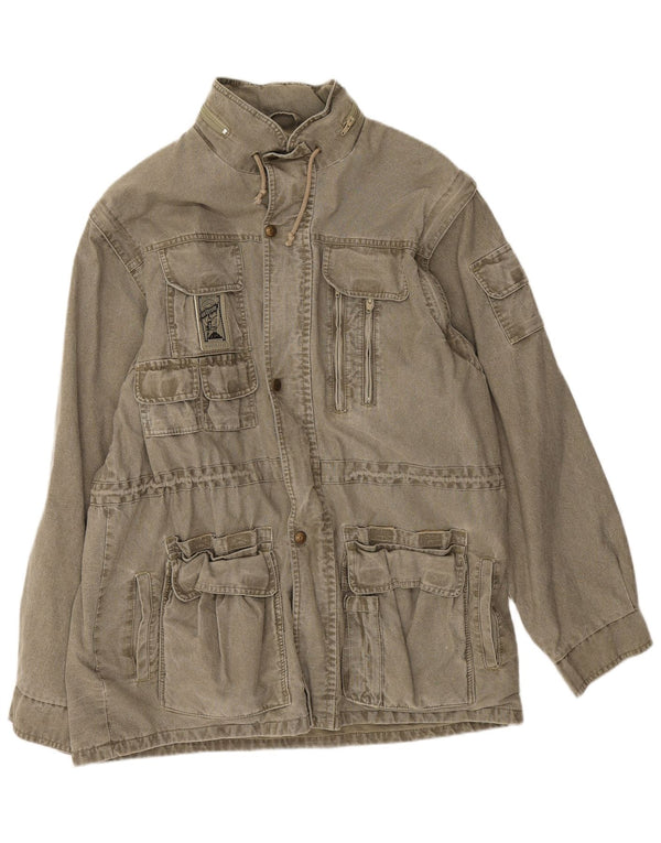 Vintage męska kurtka z kapturem UK 44 2XL, bawełna khaki