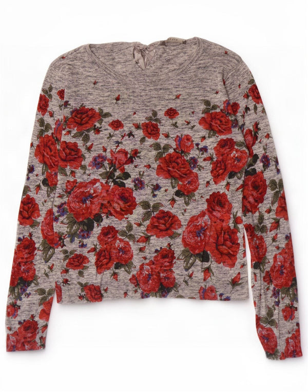 Sweter damski Oasis z dekoltem w łódkę UK 10, mały, szary, bawełniany w kwiaty