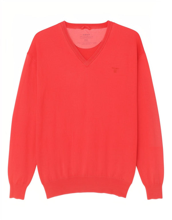 Męski sweter Gant z dekoltem w kształcie litery V, 2XL, czerwony, bawełniany