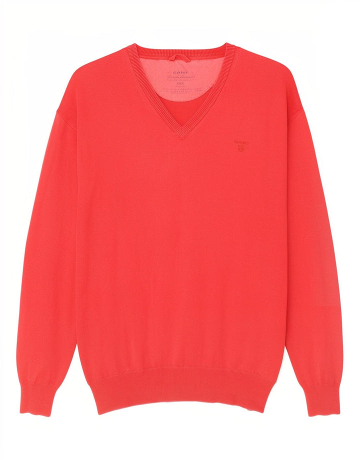Męski sweter Gant z dekoltem w kształcie litery V, 2XL, czerwony, bawełniany