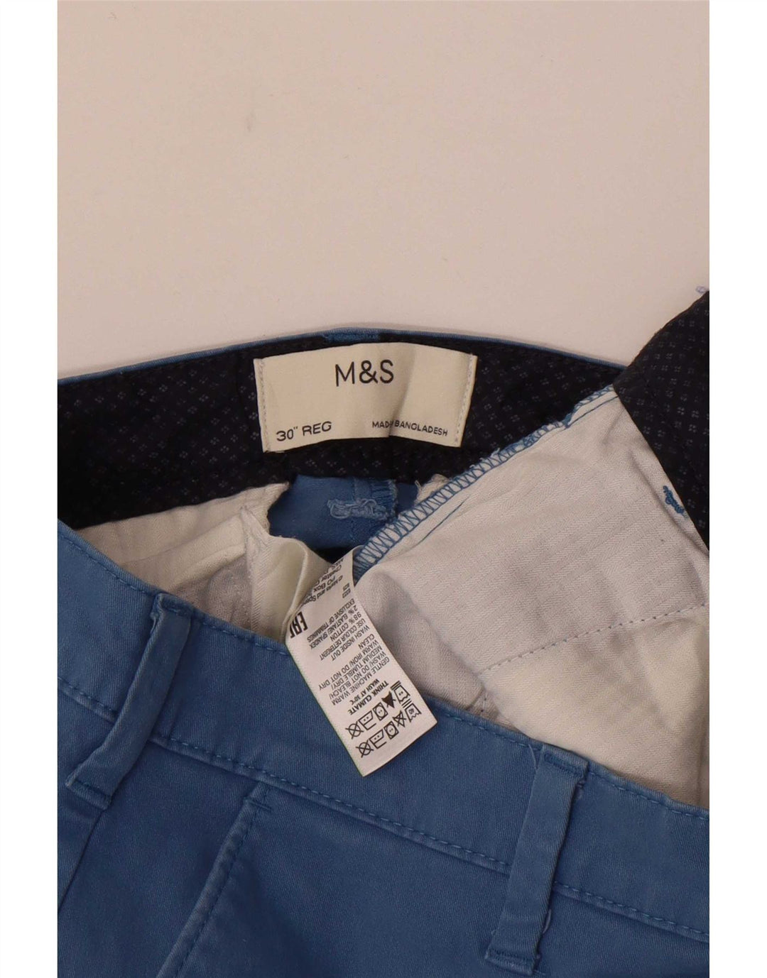 Marks & Spencer Męskie spodenki Chino W30 Średnioniebieskie, bawełniane