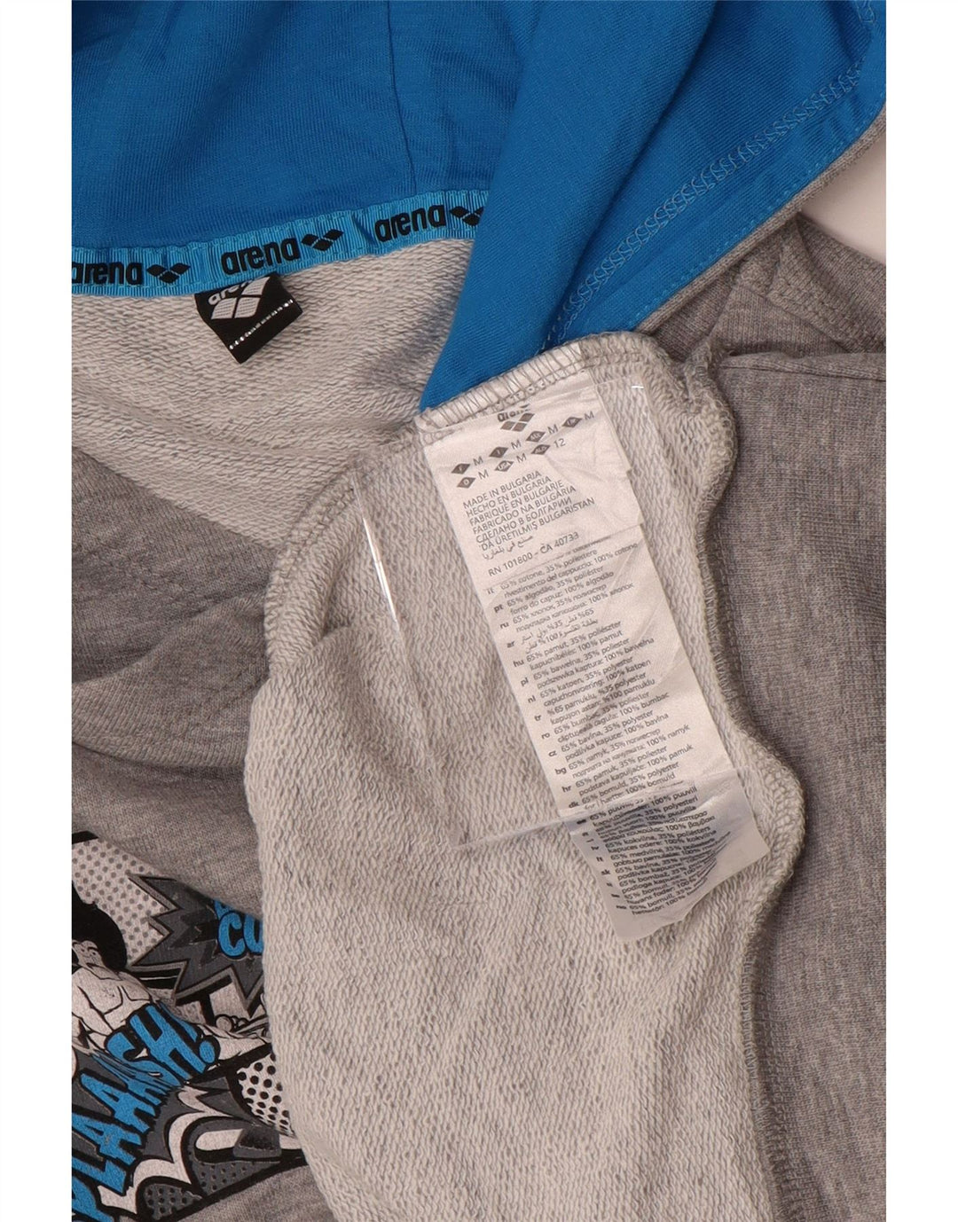ARENA Mens Graphic Hoodie Jumper Medium Grey Flecked Cotton