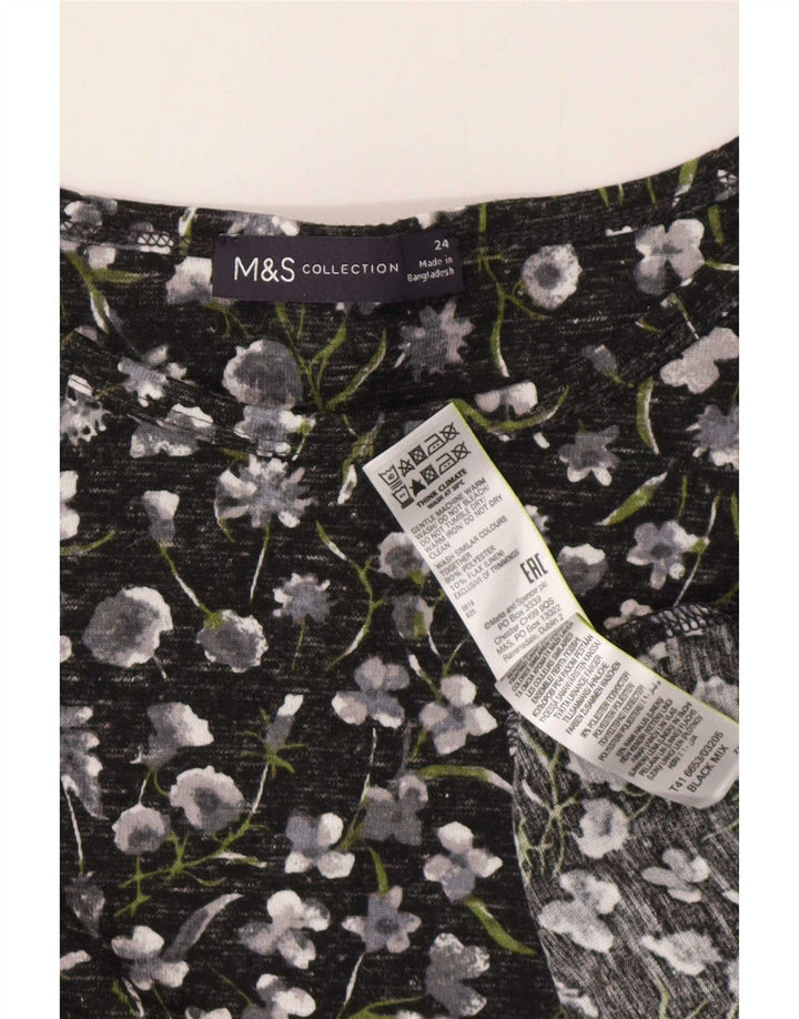 Marks & Spencer Damski top z rękawem 3/4 UK 24 4XL Czarny kwiatowy poliester