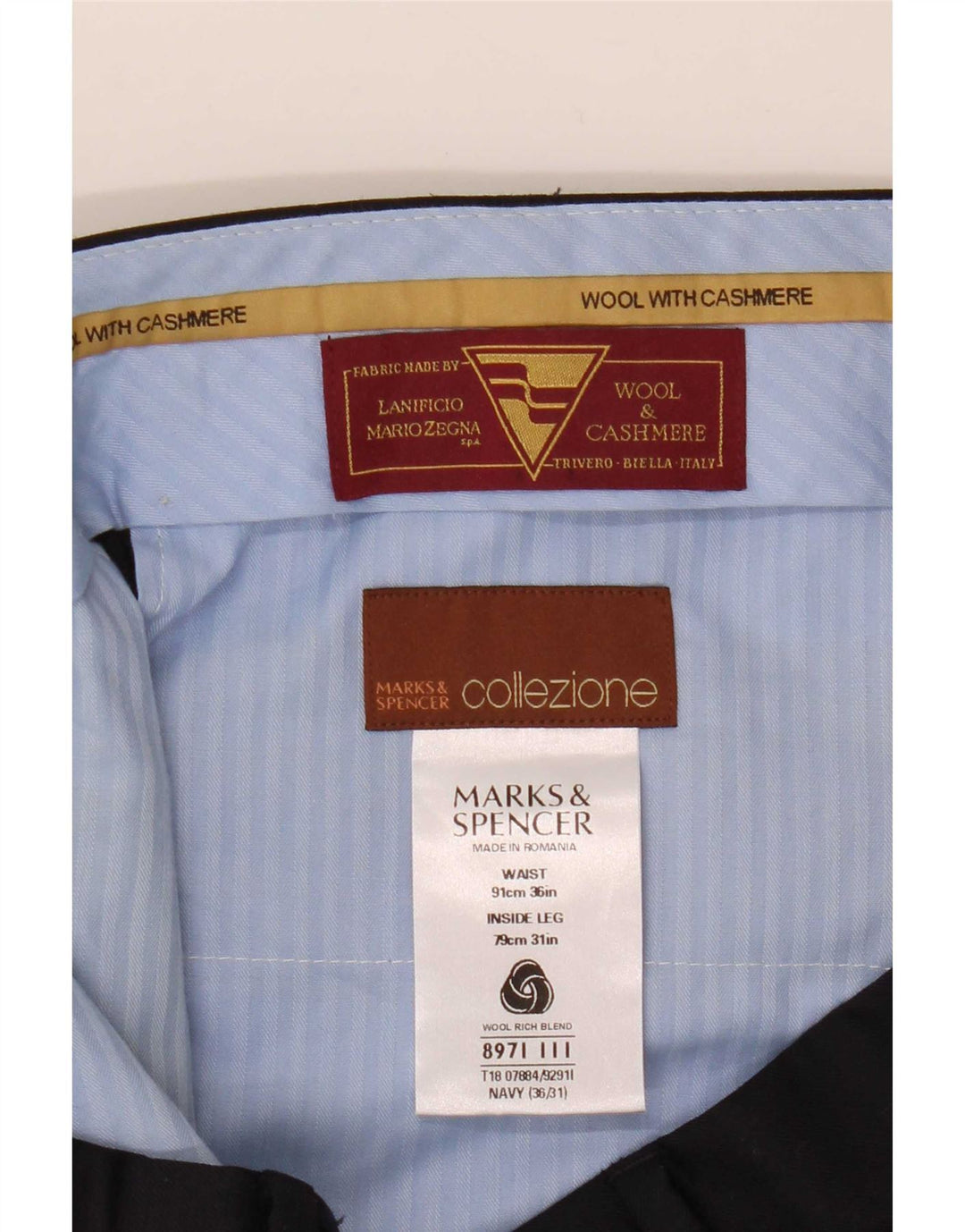Marks & Spencer Męskie proste spodnie garniturowe W36 L31 Granatowo-wełniane
