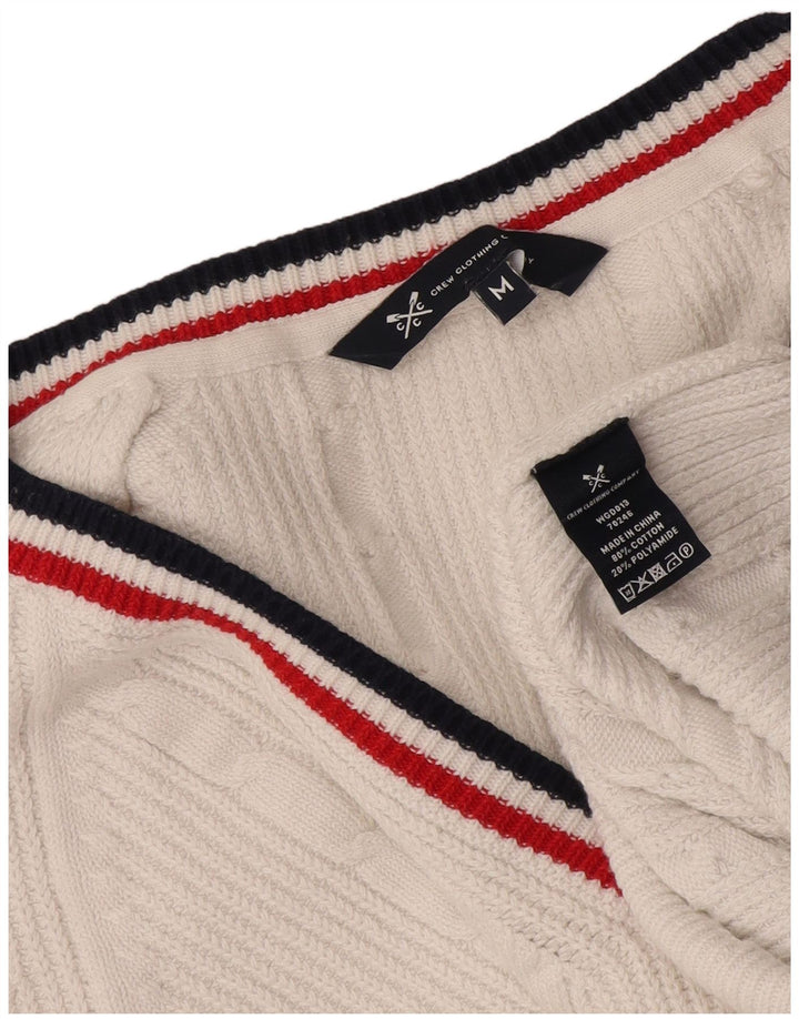 Crew Clothing Męski sweter z dekoltem w kształcie litery V, średniej wielkości biała bawełna