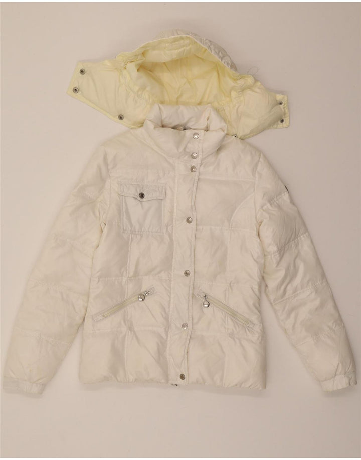 LOTTO Womens Hooded Padded Jacket UK 14 Medium White Polyamide Vintage Lotto and Second-Hand Lotto from Messina Hembry 