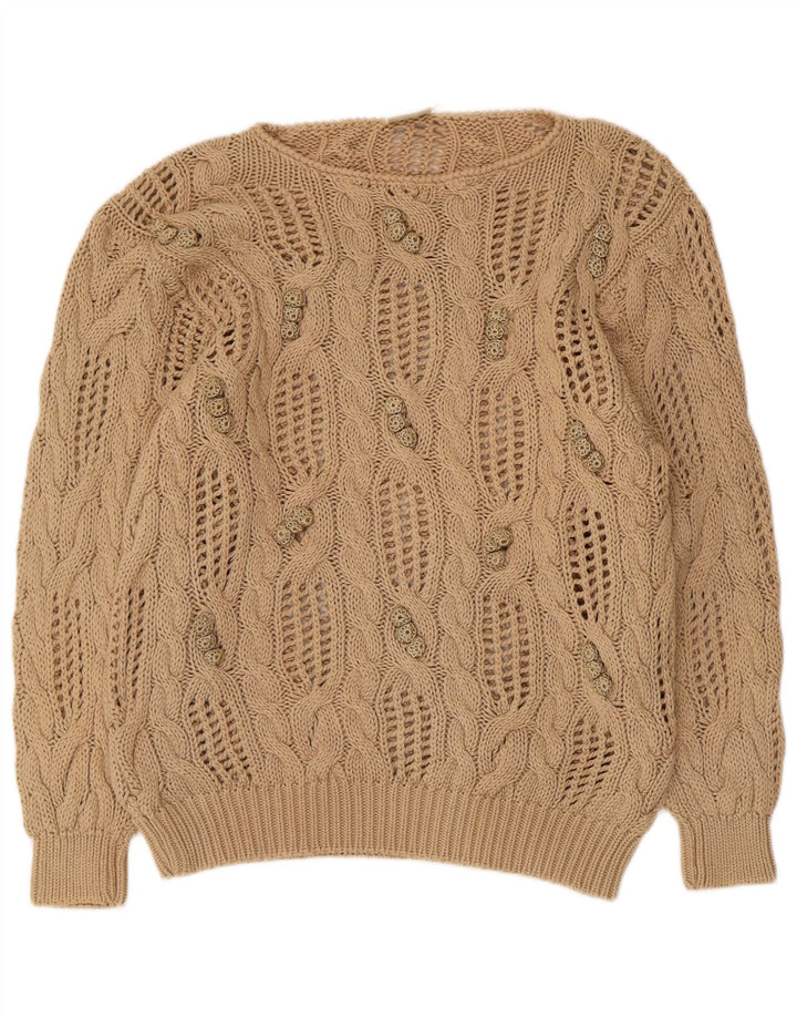Sweter damski Madeleine z przezroczystym dekoltem w łódkę, EU 40/42, średni beż