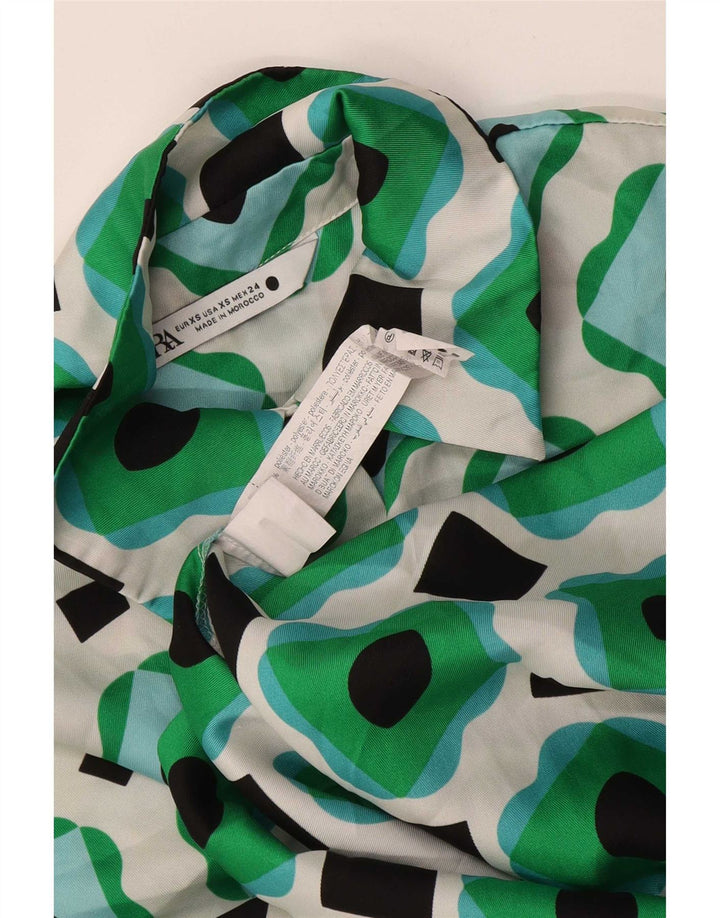 Damska bluzka koszulowa oversize Zara UK 6 XS Zielony geometryczny poliester