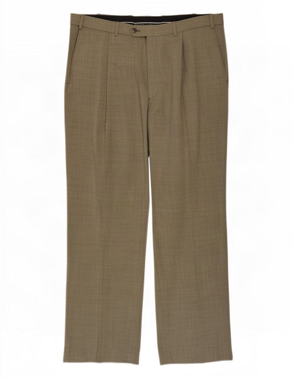 Męskie spodnie garniturowe Marks & Spencer Ultimate Pegged W40 L29 Khaki Poliester