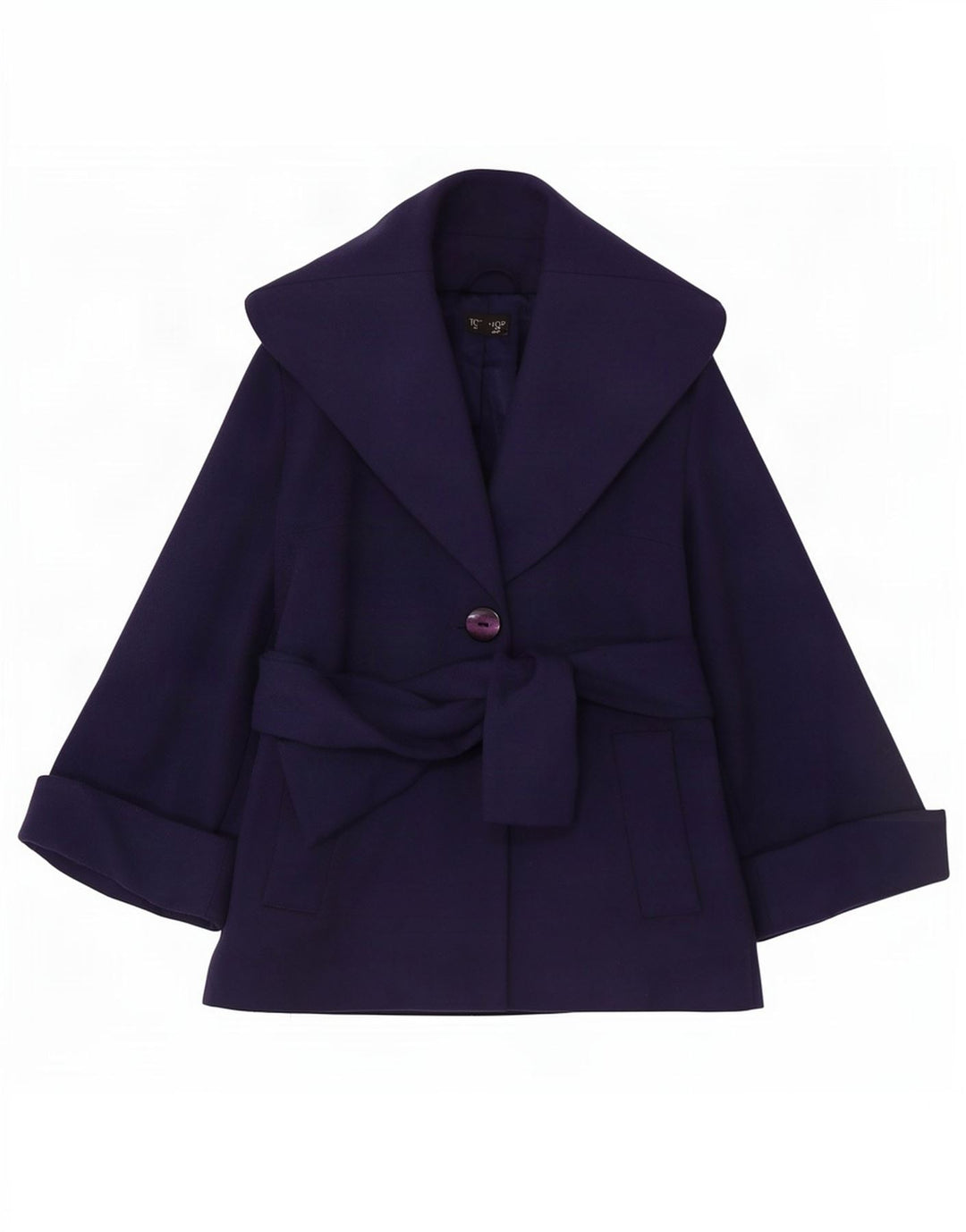 Topshop damski krótki płaszcz oversize UK 8 mały granatowy wełniany