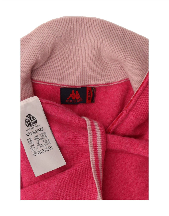 KAPPA Womens Zip Neck Jumper Sweater UK 14 Medium Pink Virgin Wool Vintage Kappa and Second-Hand Kappa from Messina Hembry 