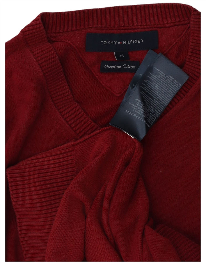 TOMMY HILFIGER Męski sweter z dekoltem w kształcie litery V, średnioczerwony, bawełniany