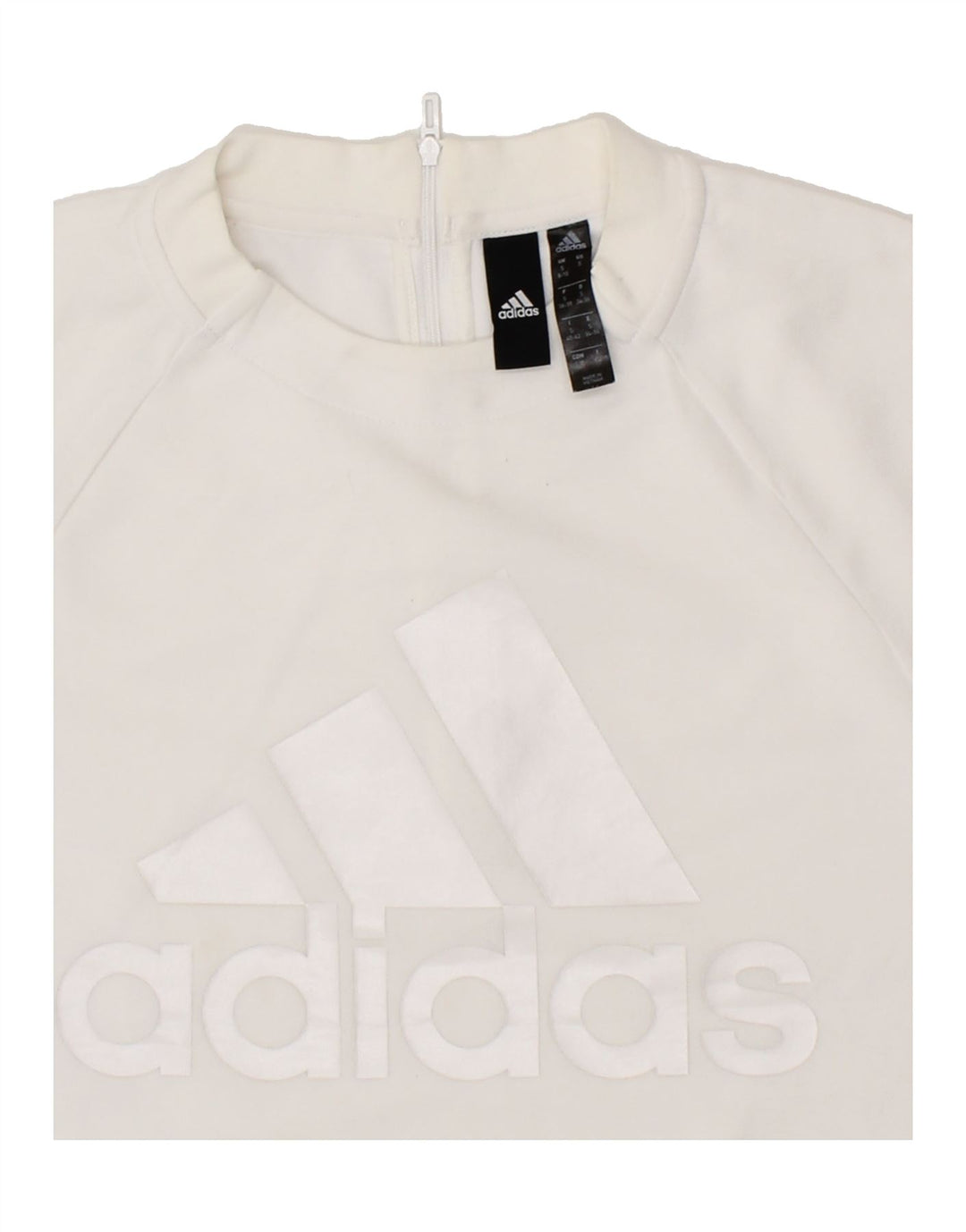ADIDAS Womens Graphic Sweatshirt Jumper UK 8/10 Small White Polyester Vintage Adidas and Second-Hand Adidas from Messina Hembry 