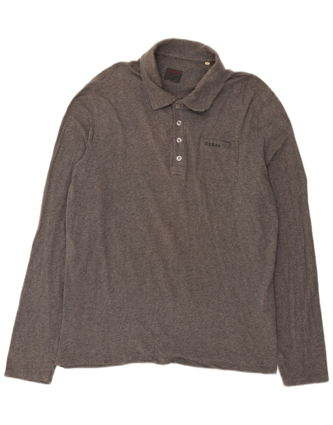 Męska koszulka polo Guess z długim rękawem, duża, szara, bawełniana