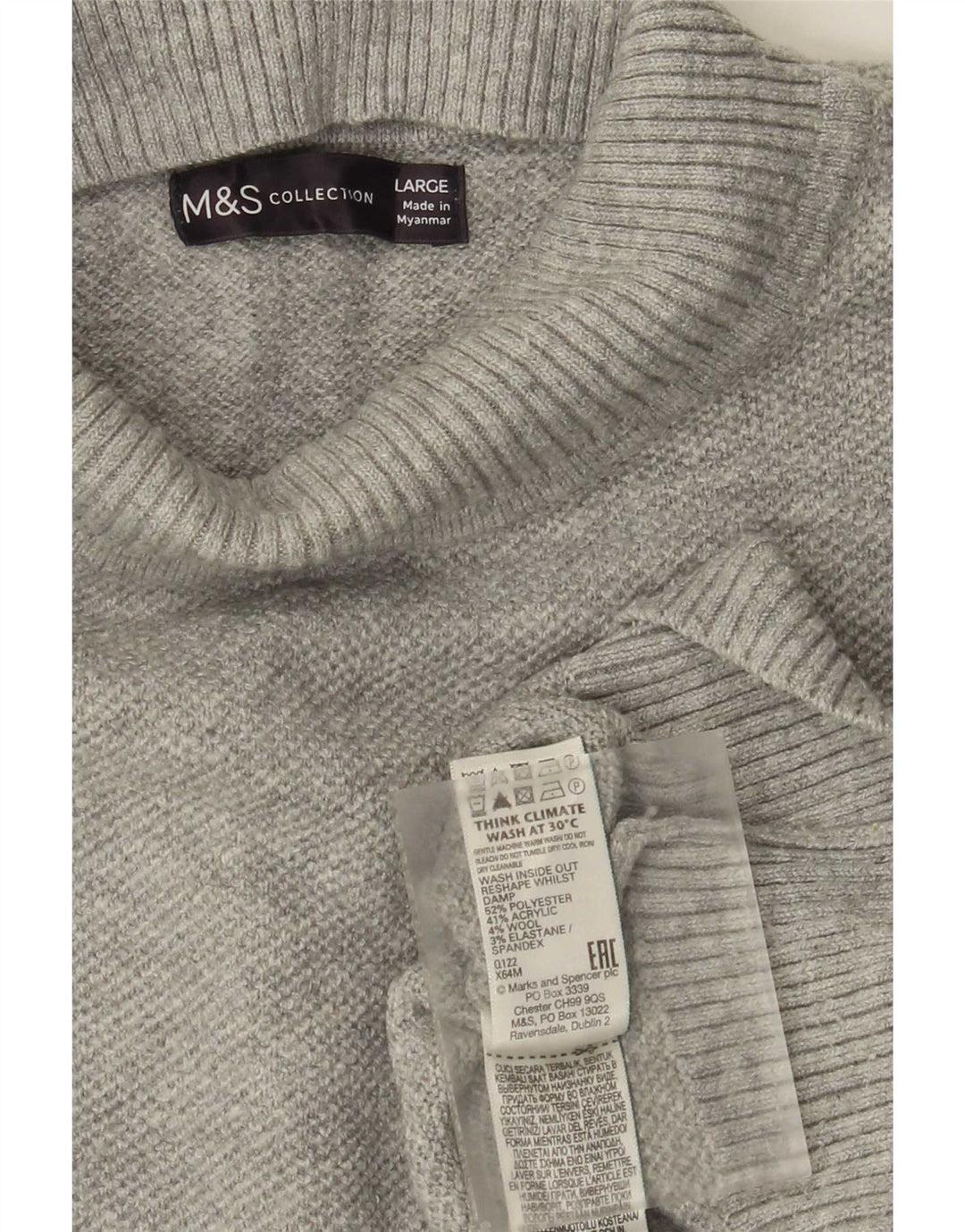 Marks & Spencer Damski sweter z golfem UK 16, duży, szary