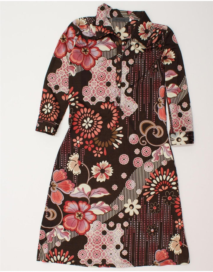IMPERIAL Womens 3/4 Sleeve Basic Dress UK 14 Large Brown Floral Vintage Imperial and Second-Hand Imperial from Messina Hembry 