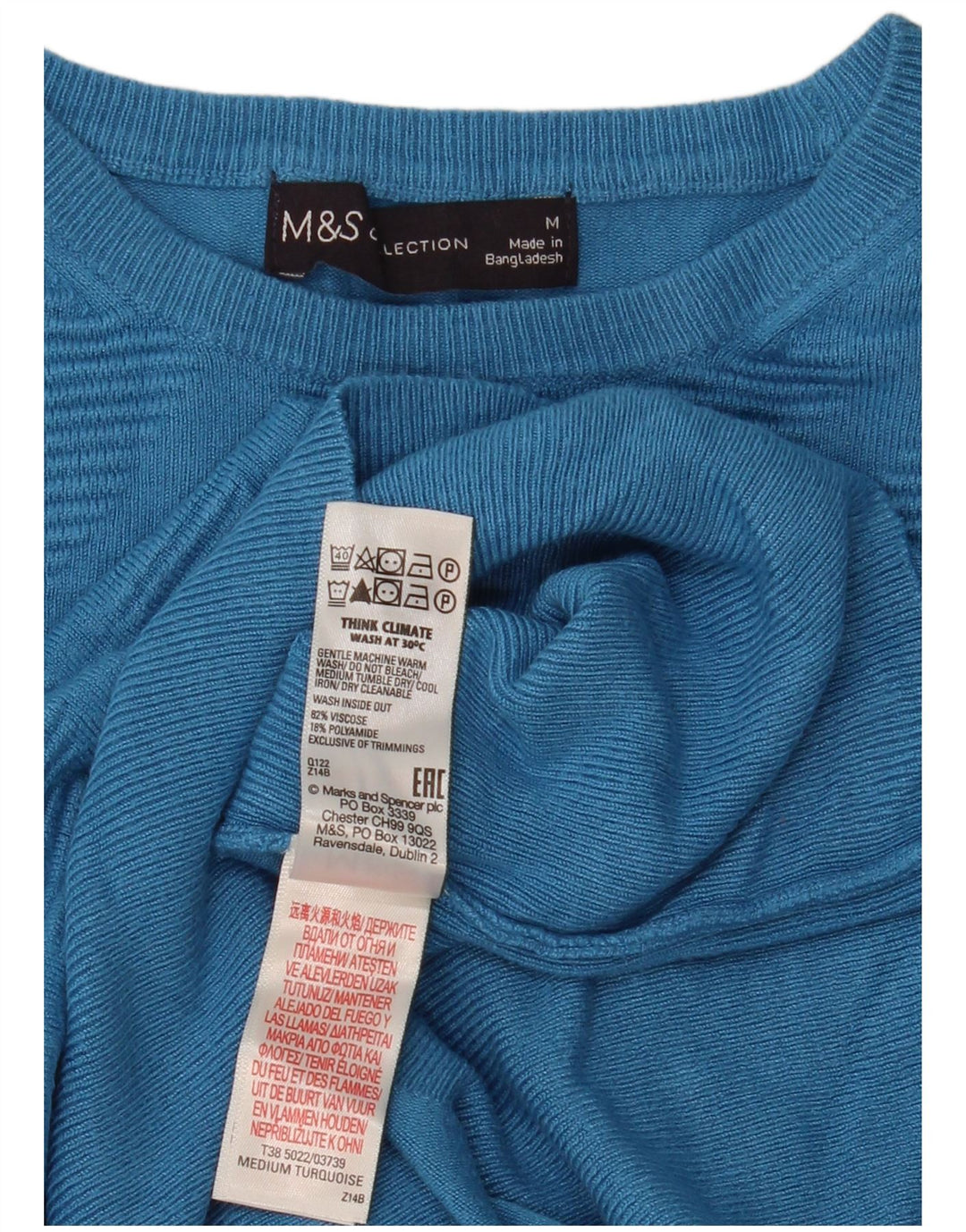 Marks & Spencer Damski sweter z okrągłym dekoltem UK 14 Średni niebieski geometryczny