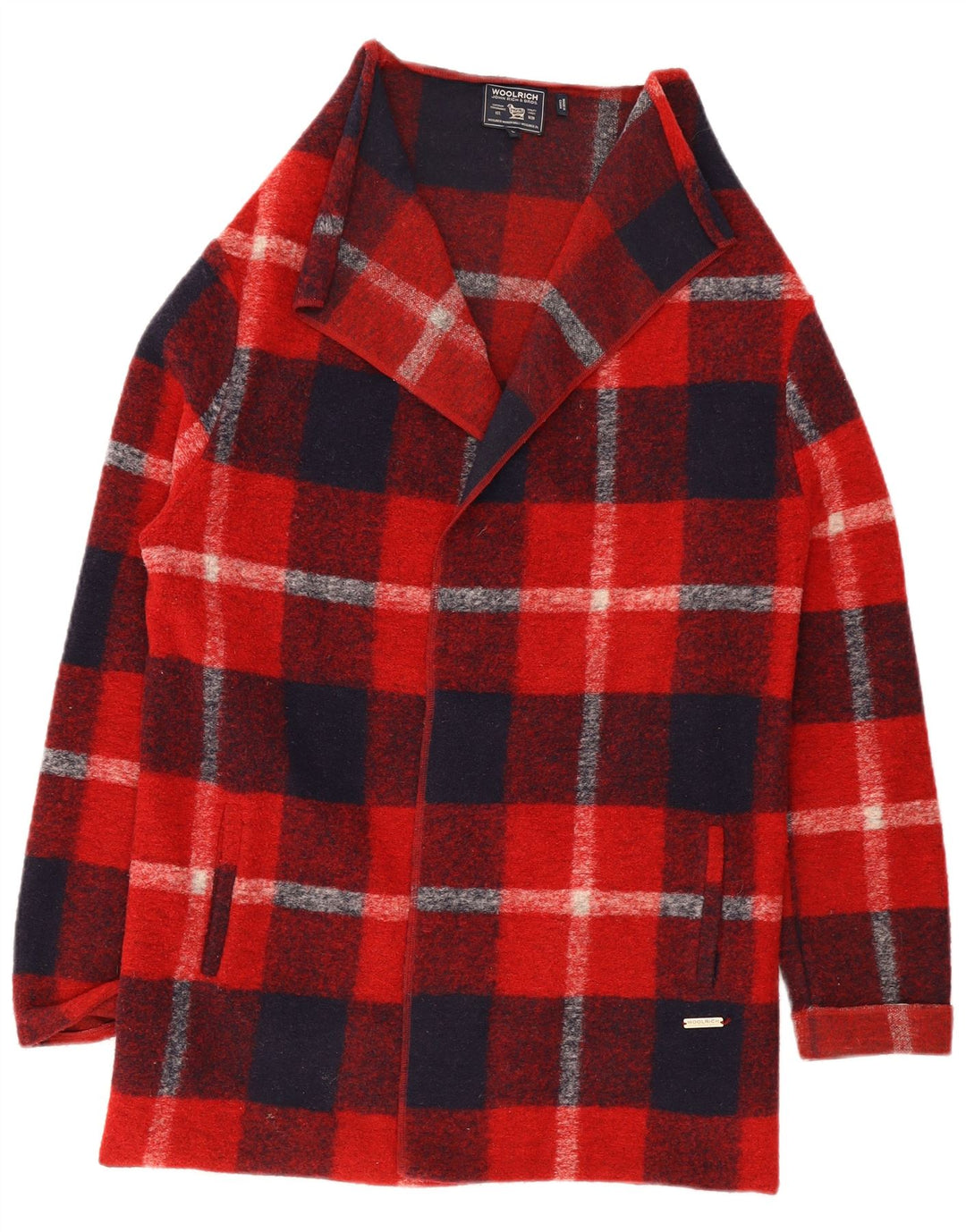 Sweter damski Woolrich Longline Cardigan UK 10 Small Red Plaid Wełna