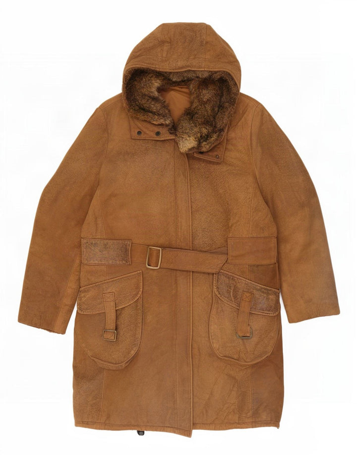 Zamszowy płaszcz damski w stylu vintage UK 14 Średni brąz
