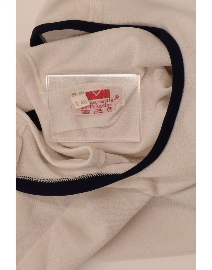 Damska bluzka bez rękawów w stylu vintage IT 46, duża, biała, z blokami kolorów