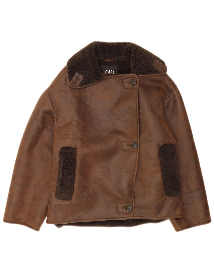 Damska kurtka oversize Sherpa Zara UK 2 2XS, brązowa, poliester