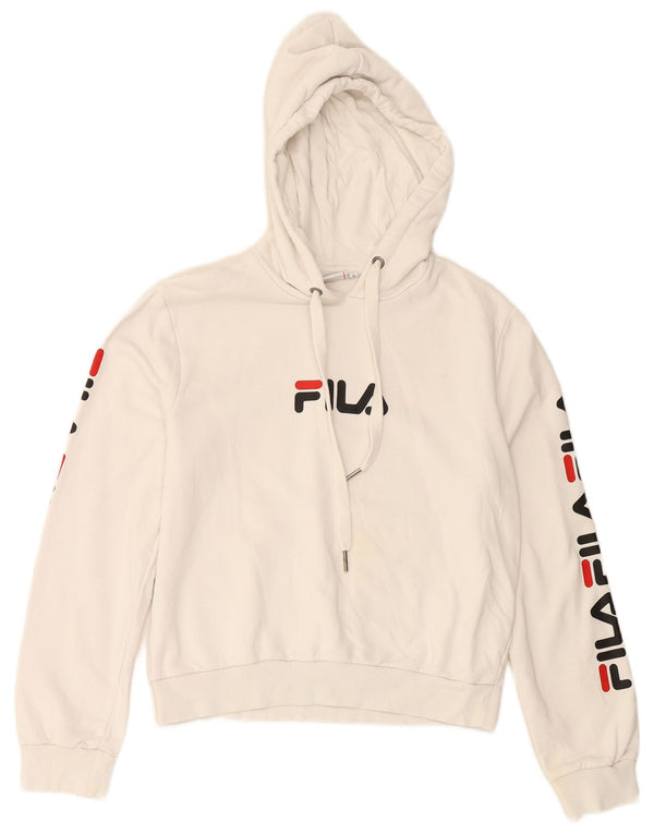 FILA Damski sweter z kapturem i grafiką, UK 10, mały, biały, bawełniany
