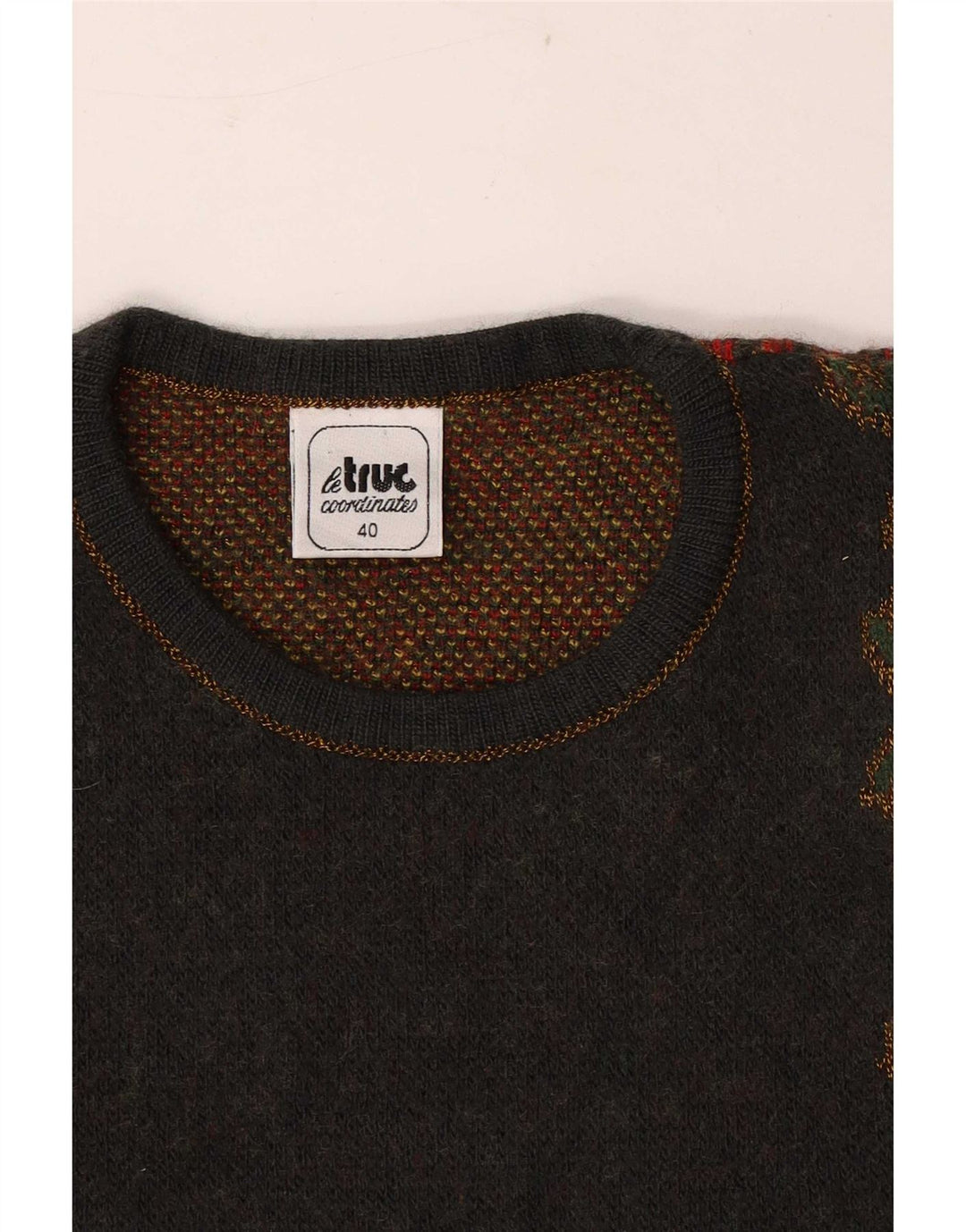 Damski sweter LE TRUC z graficznym wycięciem pod szyją IT 40 Mały szary patchwork
