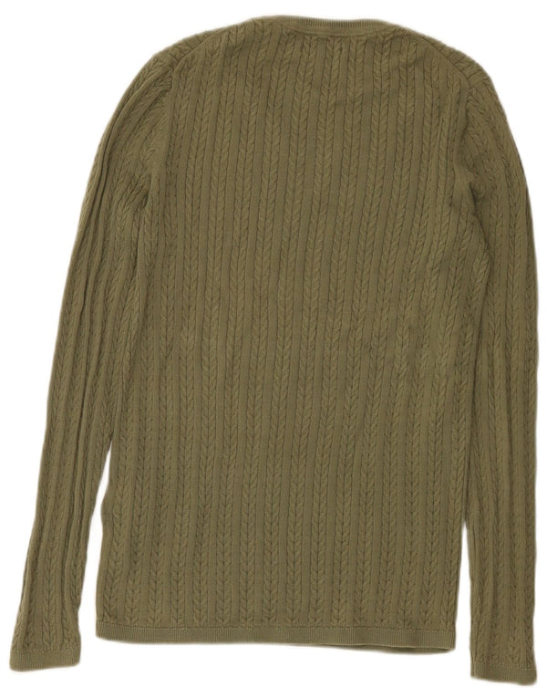 Damski sweter z okrągłym dekoltem Tommy Hilfiger UK 12, średnia bawełna khaki