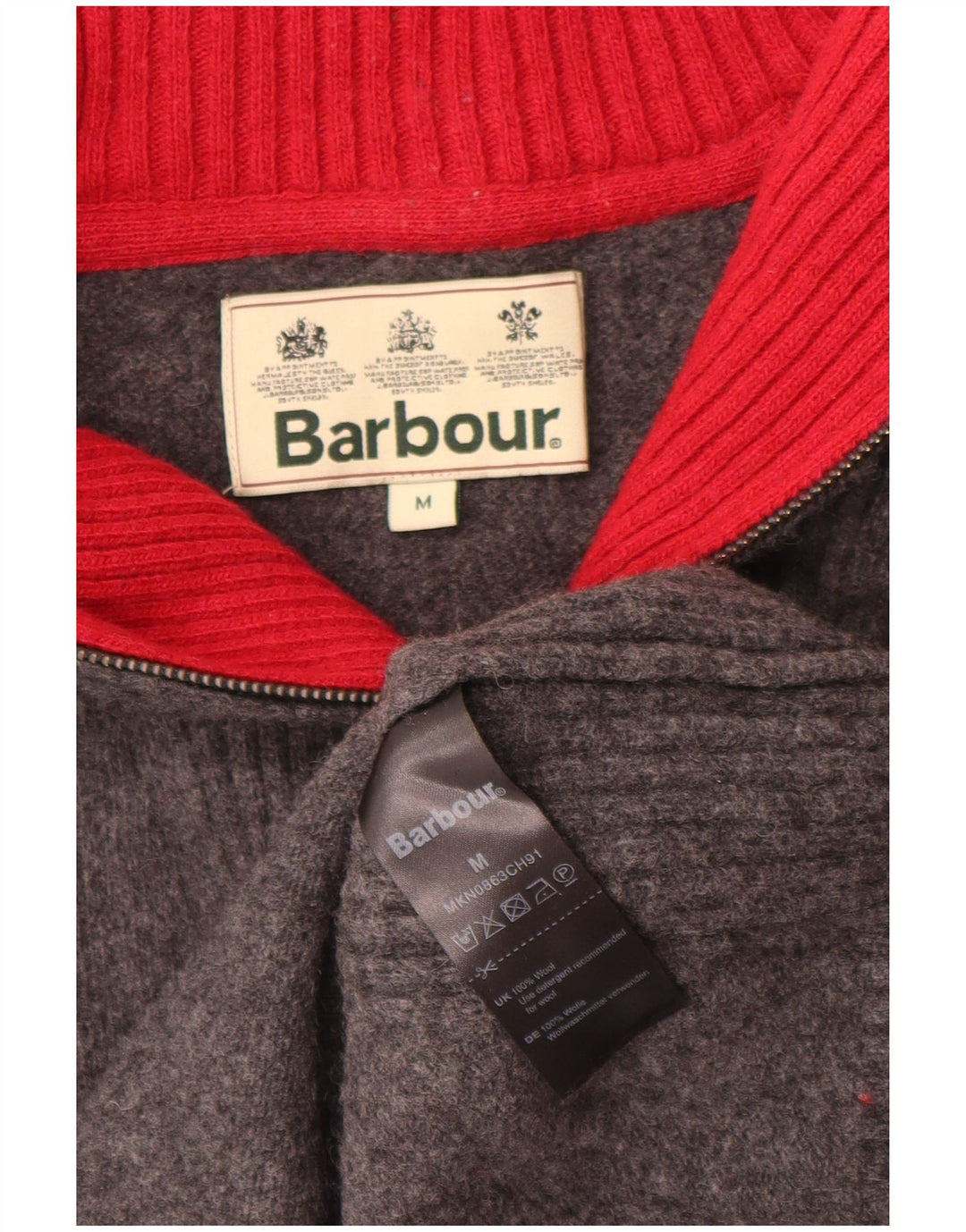 Męski sweter Barbour o luźnym kroju, zapinany na zamek, średnioszary, wełniany