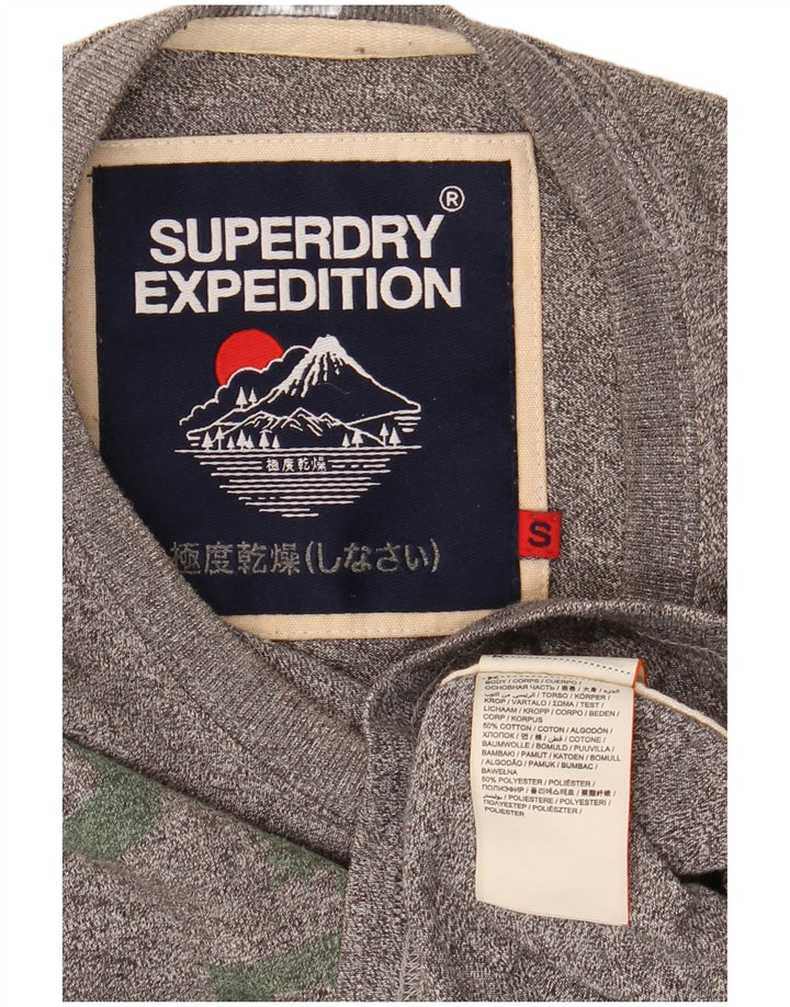 Męski T-shirt z grafiką Superdry, mały, szary, bawełniany w plamki