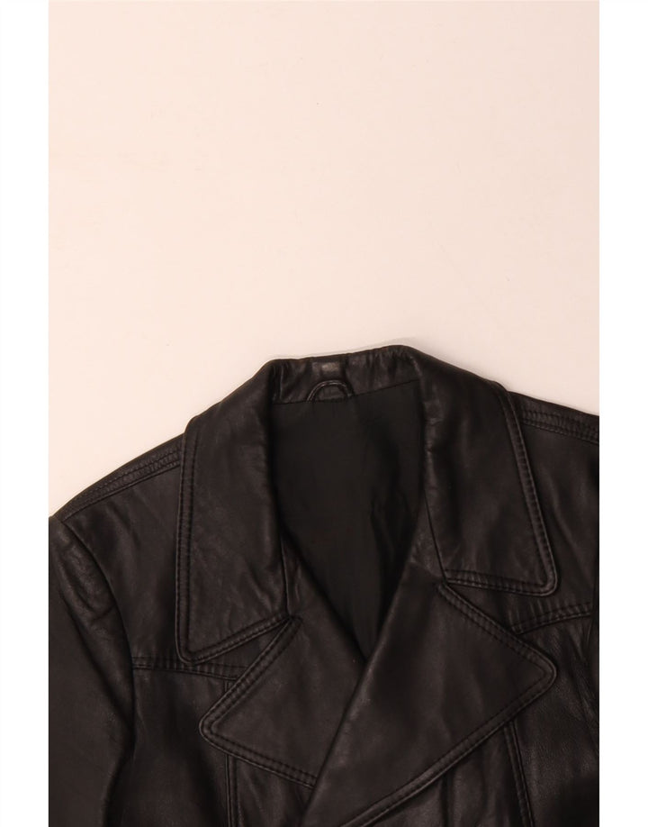 VINTAGE Męski płaszcz skórzany z podwójnymi piersiami UK 10 Small Black