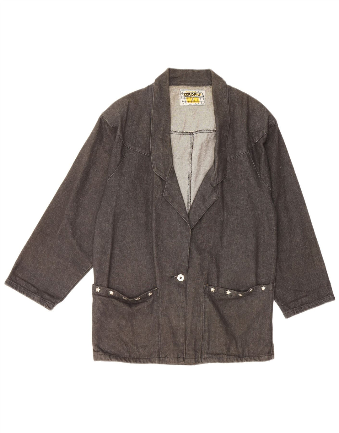 Vintage damski płaszcz dżinsowy oversize UK 14, średni czarny bawełniany