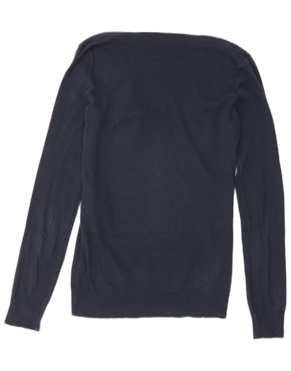 Sweter damski Benetton z dekoltem w kształcie litery V, UK 10, mały, granatowy, bawełniany