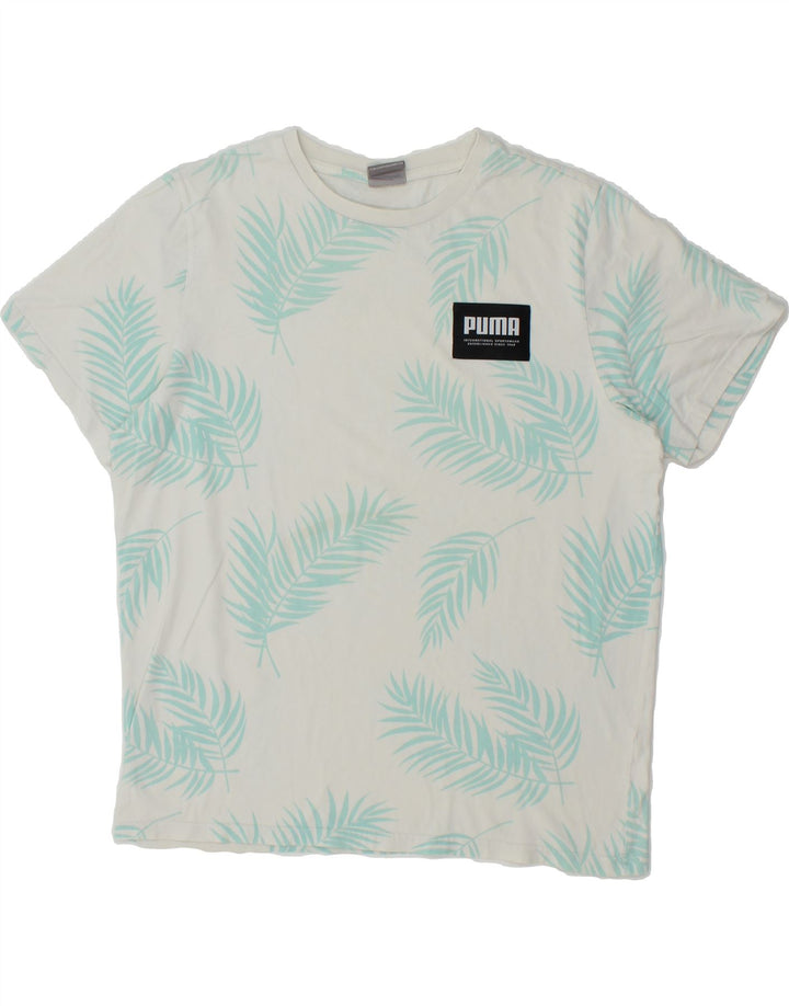 PUMA Mens Graphic T-Shirt Top Medium White Cotton Hawaiian Vintage Puma and Second-Hand Puma from Messina Hembry 