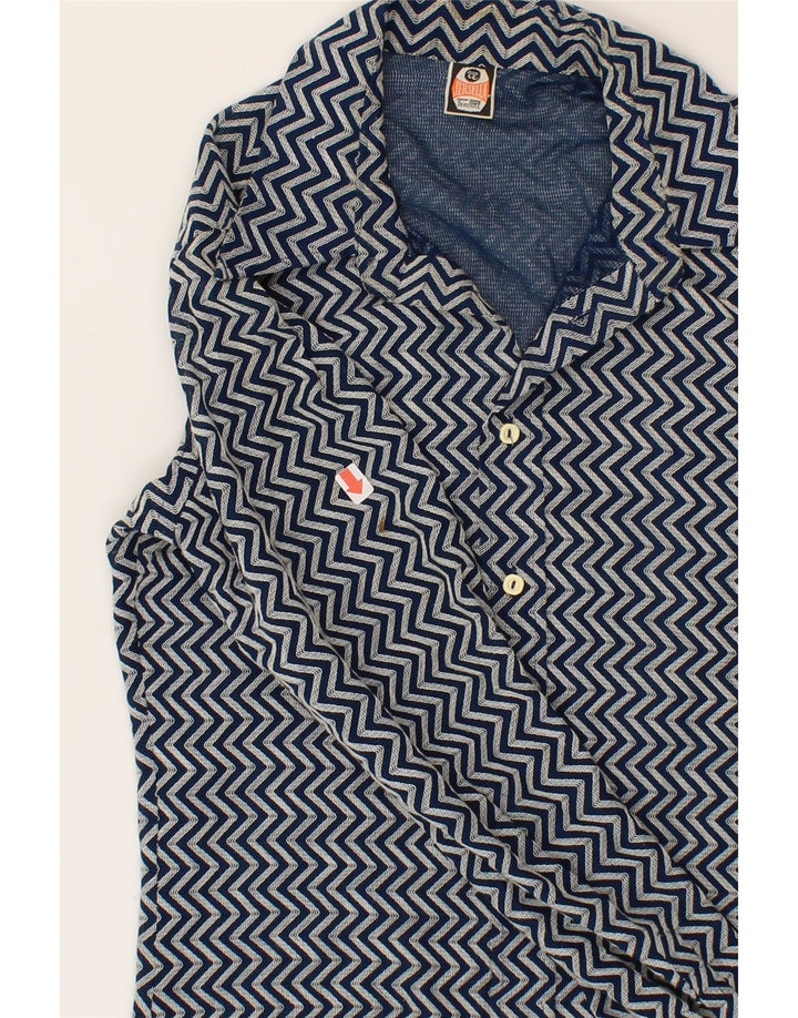 VINTAGE Womens Shirt UK 12 Medium Navy Blue Chevron Vintage Vintage and Second-Hand Vintage from Messina Hembry 