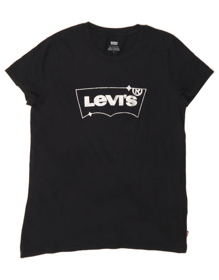 LEVI'S Womens Graphic T-Shirt Top UK 12 Medium Black Cotton Vintage Levi's and Second-Hand Levi's from Messina Hembry 