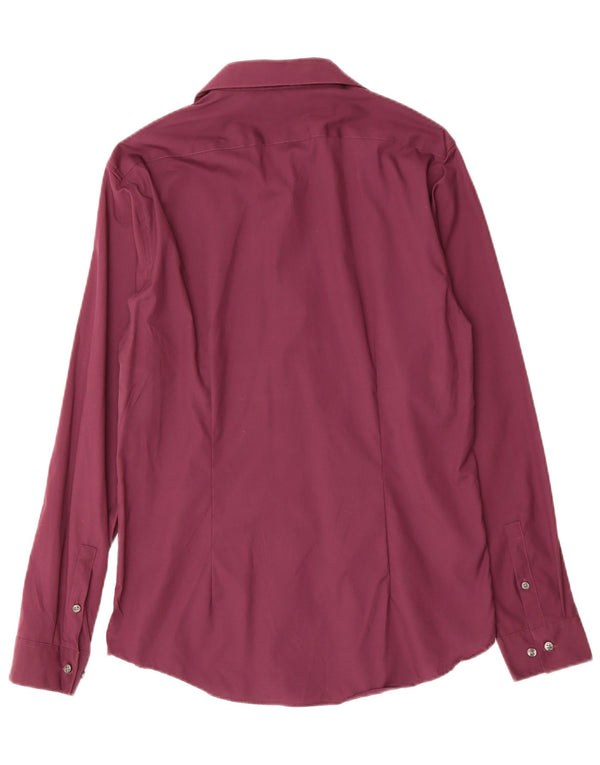 Dopasowana koszula męska CALVIN KLEIN, rozmiar 39 15 1/2, średnia, bordowa bawełna