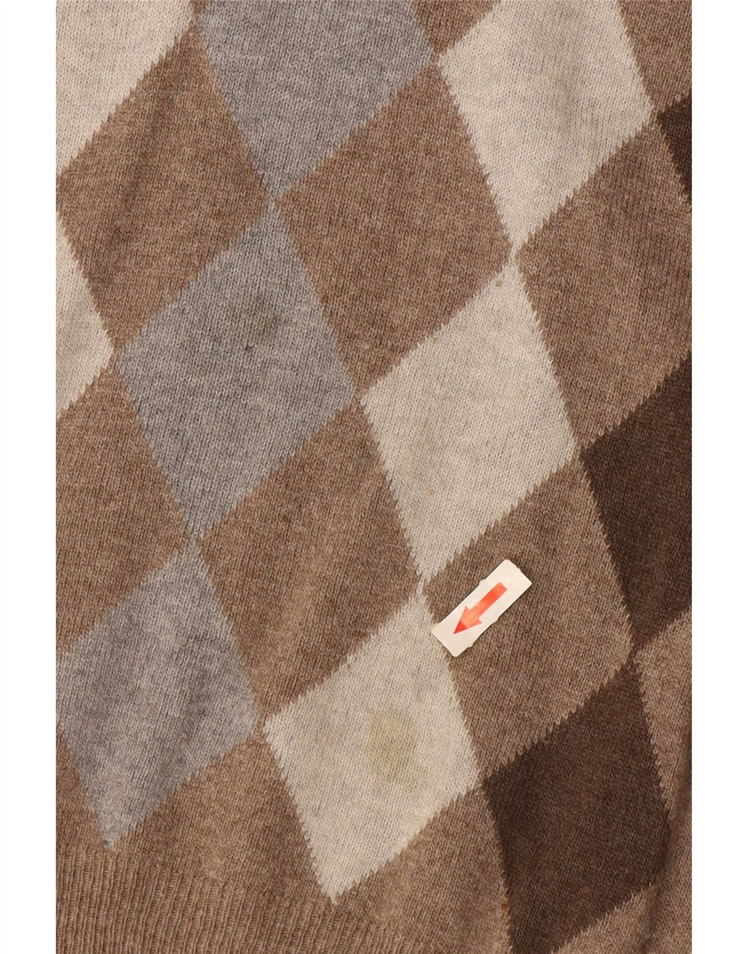 CONSENSO Męski sweter z dekoltem w serek Średni brąz Argyle/diamentowa wełna